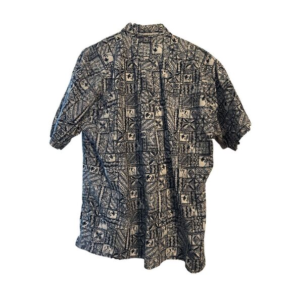 Vintage Big Dogs Shirt Mens M Medium Blue Geometric Floral Hawaiian All Over Pri - Picture 2 of 3